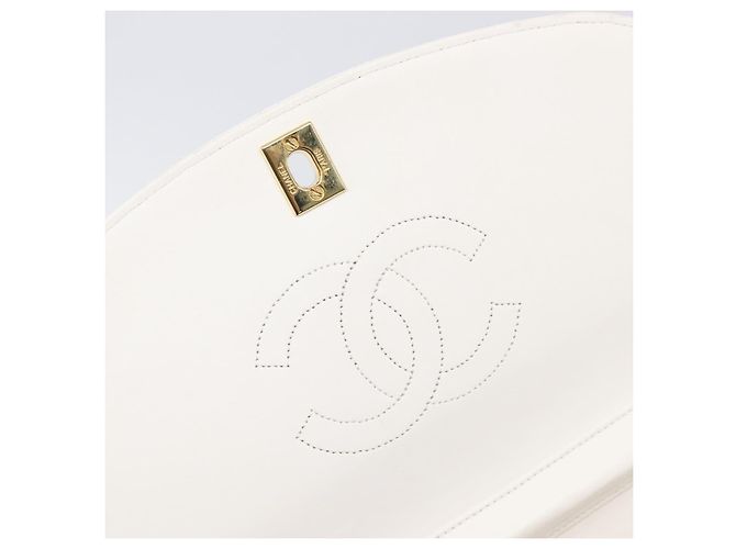 Bolso de hombro CHANEL Chain Matelasse de piel de cordero Blanco Gold CC Auth 200466V Dorado - vista 18