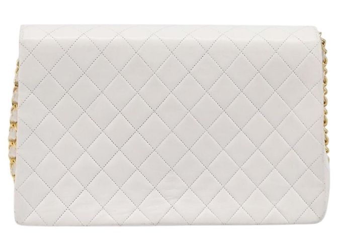 Bolso de hombro CHANEL Chain Matelasse de piel de cordero Blanco Gold CC Auth 200466V Dorado - vista 2