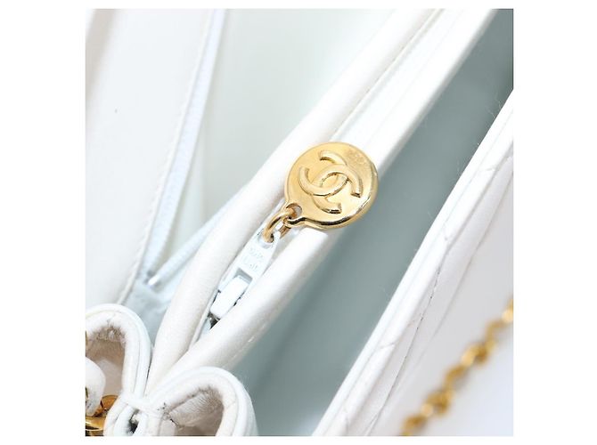 Bolso de hombro CHANEL Chain Matelasse de piel de cordero Blanco Gold CC Auth 200466V Dorado - vista 24