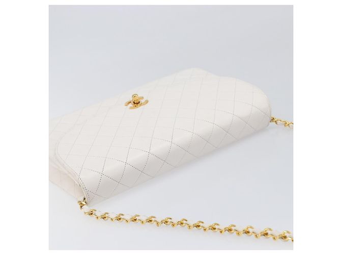 Bolso de hombro CHANEL Chain Matelasse de piel de cordero Blanco Gold CC Auth 200466V Dorado - vista 6
