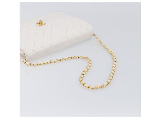 Bolso de hombro CHANEL Chain Matelasse de piel de cordero Blanco Gold CC Auth 200466V Dorado - vista 7