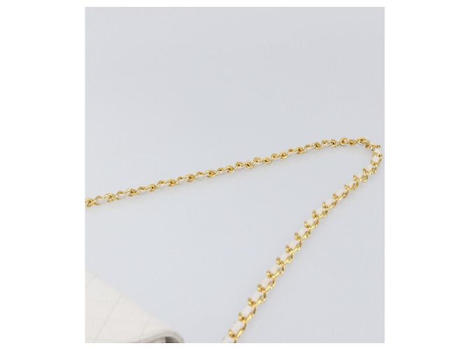 Bolso de hombro CHANEL Chain Matelasse de piel de cordero Blanco Gold CC Auth 200466V Dorado - vista 8