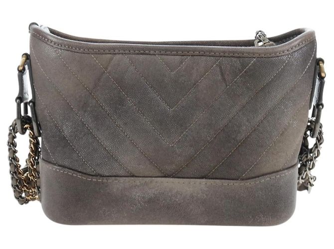 Borsa a tracolla CHANEL Chain Gabriel De V Stitch in pelle caviar grigia CC Auth 203252V Marrone - vista 2
