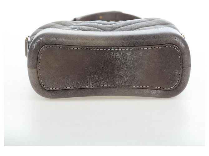 Borsa a tracolla CHANEL Chain Gabriel De V Stitch in pelle caviar grigia CC Auth 203252V Marrone - vista 5
