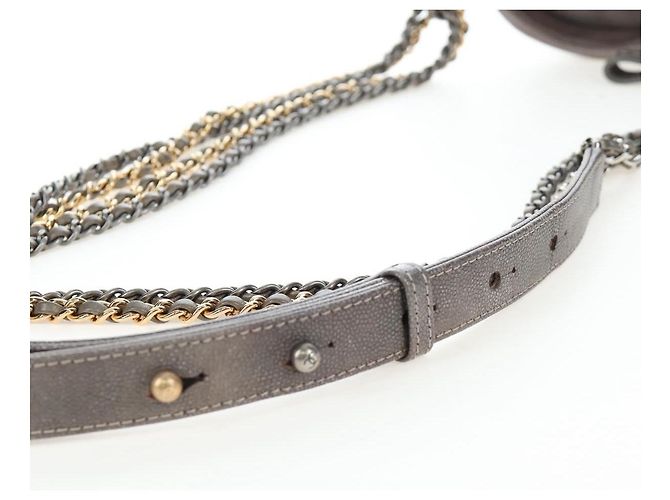 Borsa a tracolla CHANEL Chain Gabriel De V Stitch in pelle caviar grigia CC Auth 203252V Marrone - vista 8