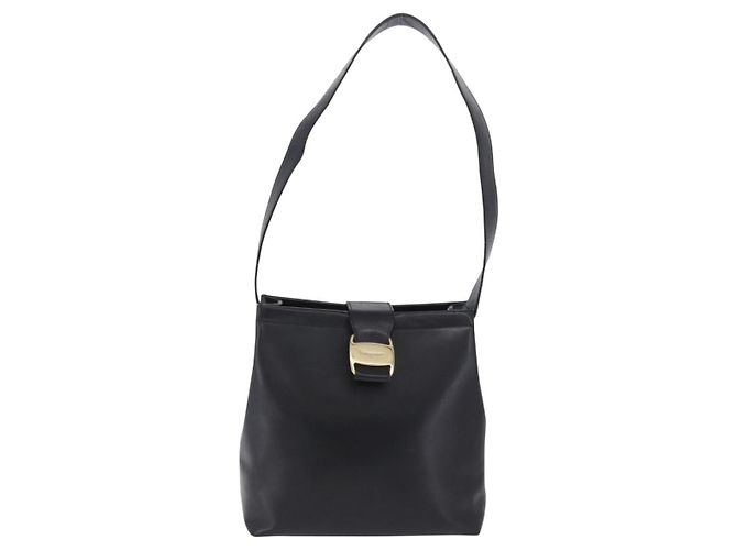 Borsa a tracolla Salvatore Ferragamo Vala in pelle nera e oro Auth ka6109 Nero - vista 13