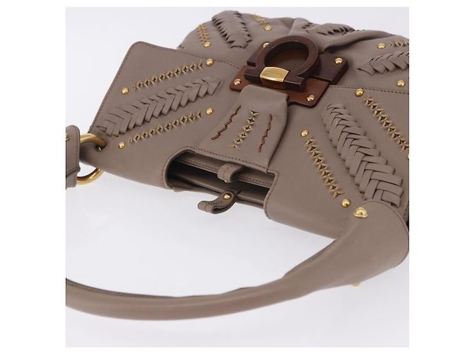 Borsa a tracolla Salvatore Ferragamo Gancini in pelle marrone e oro Auth 202452A D'oro - vista 6