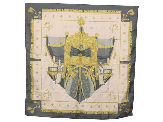 Hermès HERMES Carre 90 Schal "VUE DU CAROSSE DE" Seide Grau Auth bs37041 Braun - Ansicht 13