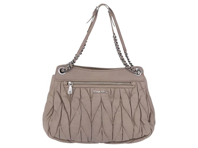 Borsa a tracolla Miu Miu Matelassé con catena in pelle Beige Silver Auth ka6124M Argento - vista 4