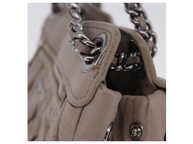 Borsa a tracolla Miu Miu Matelassé con catena in pelle Beige Silver Auth ka6124M Argento - vista 7