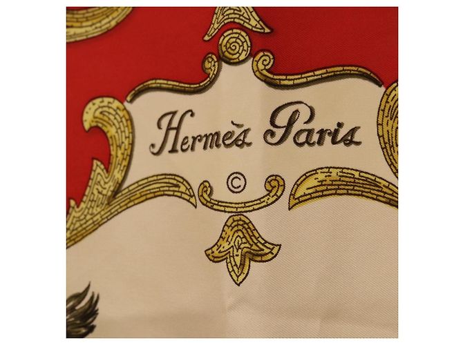 Hermès Pañuelo HERMES Carre 90 Seda Rojo Auth bs37039 Roja - vista 12