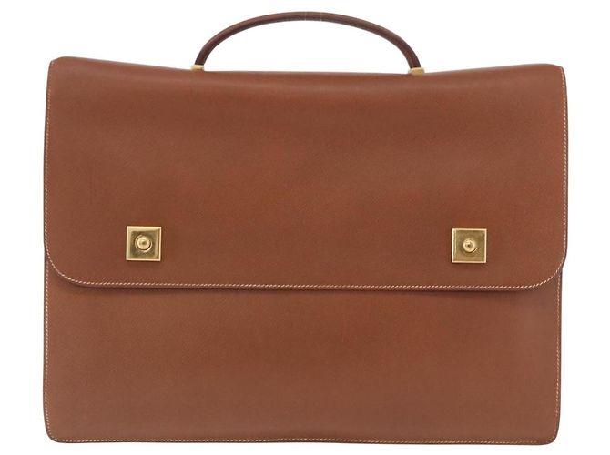 Hermès Borsa Business HERMES Danube 38 in Pelle Brown Gold Auth bs37017 Marrone D'oro - vista 13
