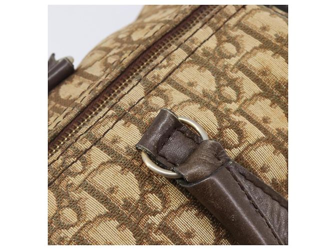 Borsa Boston Christian Dior Trotter Canvas Beige Gold Auth 200492 D'oro - vista 11