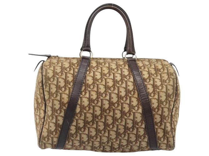 Borsa Boston Christian Dior Trotter Canvas Beige Gold Auth 200492 D'oro - vista 13