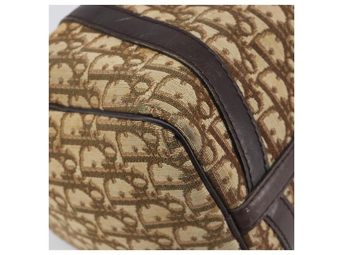 Borsa Boston Christian Dior Trotter Canvas Beige Gold Auth 200492 D'oro - vista 15