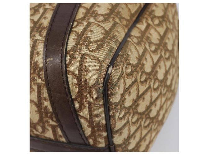 Borsa Boston Christian Dior Trotter Canvas Beige Gold Auth 200492 D'oro - vista 16
