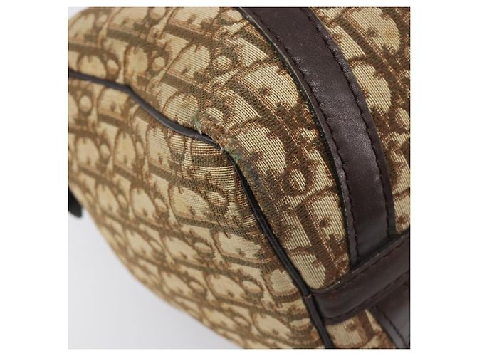 Borsa Boston Christian Dior Trotter Canvas Beige Gold Auth 200492 D'oro - vista 17