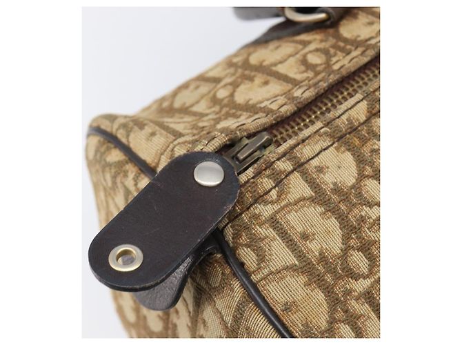 Borsa Boston Christian Dior Trotter Canvas Beige Gold Auth 200492 D'oro - vista 18