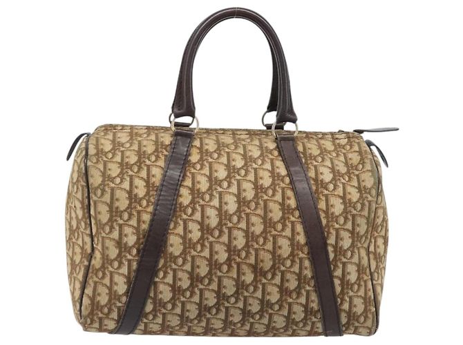 Borsa Boston Christian Dior Trotter Canvas Beige Gold Auth 200492 D'oro - vista 2