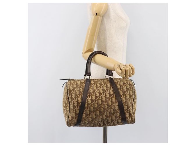 Borsa Boston Christian Dior Trotter Canvas Beige Gold Auth 200492 D'oro - vista 23