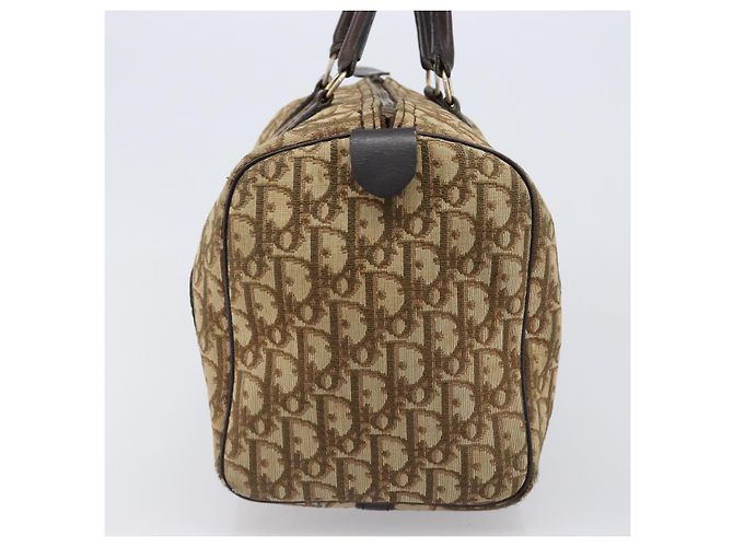 Borsa Boston Christian Dior Trotter Canvas Beige Gold Auth 200492 D'oro - vista 3