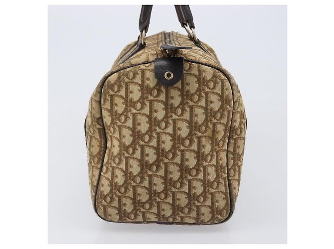 Borsa Boston Christian Dior Trotter Canvas Beige Gold Auth 200492 D'oro - vista 4