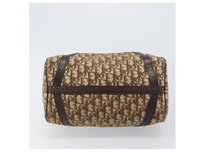 Borsa Boston Christian Dior Trotter Canvas Beige Gold Auth 200492 D'oro - vista 5