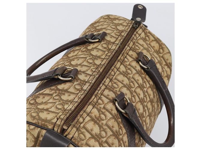 Borsa Boston Christian Dior Trotter Canvas Beige Gold Auth 200492 D'oro - vista 6