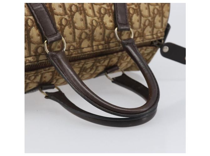 Borsa Boston Christian Dior Trotter Canvas Beige Gold Auth 200492 D'oro - vista 7