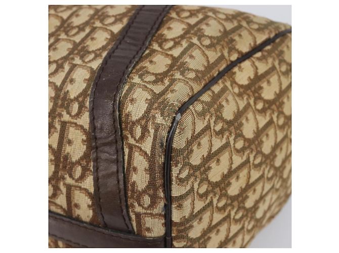 Borsa Boston Christian Dior Trotter Canvas Beige Gold Auth 200492 D'oro - vista 9