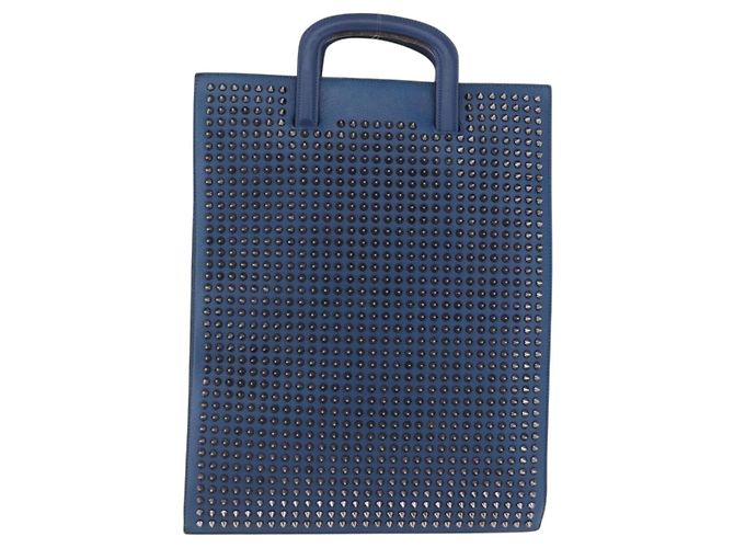 Borsa Christian Louboutin in pelle blu e argento Auth ka6102 - vista 13