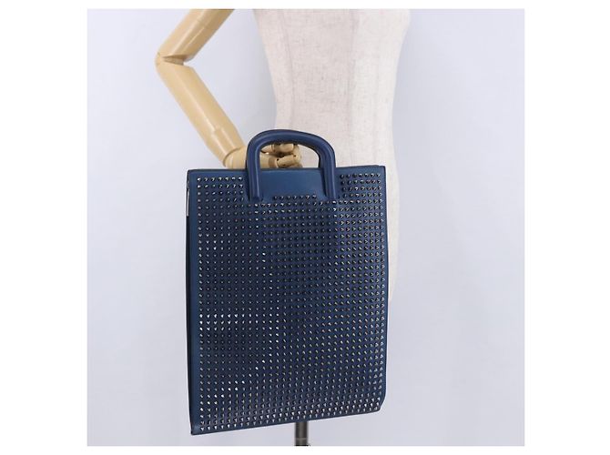Borsa Christian Louboutin in pelle blu e argento Auth ka6102 - vista 27