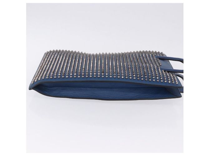 Borsa Christian Louboutin in pelle blu e argento Auth ka6102 - vista 4