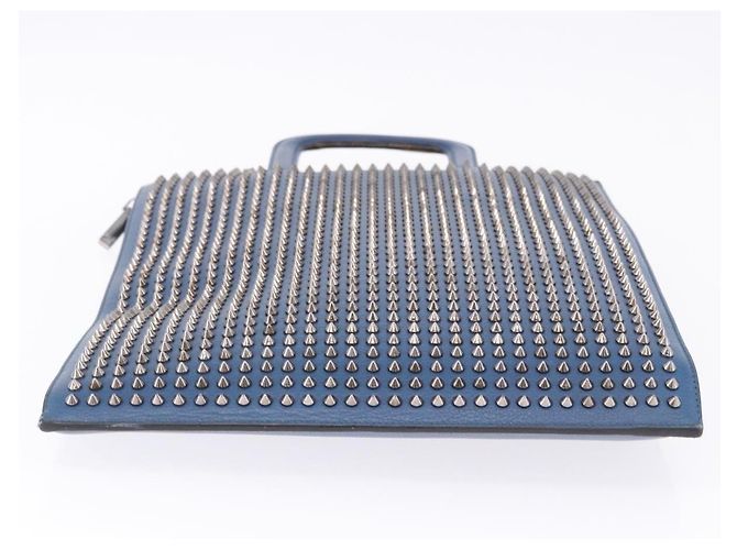 Borsa Christian Louboutin in pelle blu e argento Auth ka6102 - vista 6