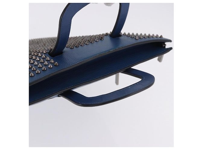 Borsa Christian Louboutin in pelle blu e argento Auth ka6102 - vista 7