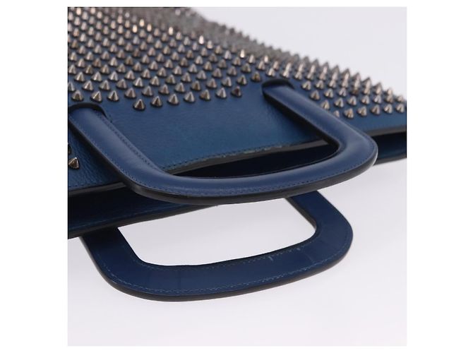 Borsa Christian Louboutin in pelle blu e argento Auth ka6102 - vista 8