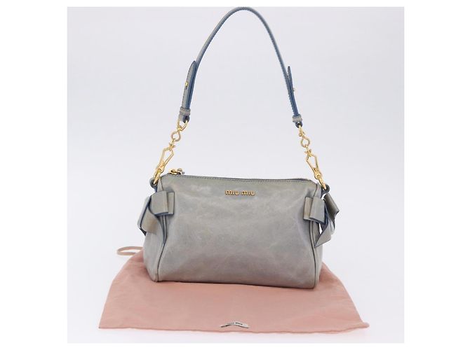 Borsa a tracolla Miu Miu Vitellolux Light Blue Gold Auth 202191M D'oro Blu chiaro - vista 12