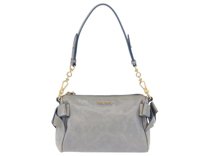 Borsa a tracolla Miu Miu Vitellolux Light Blue Gold Auth 202191M D'oro Blu chiaro - vista 13