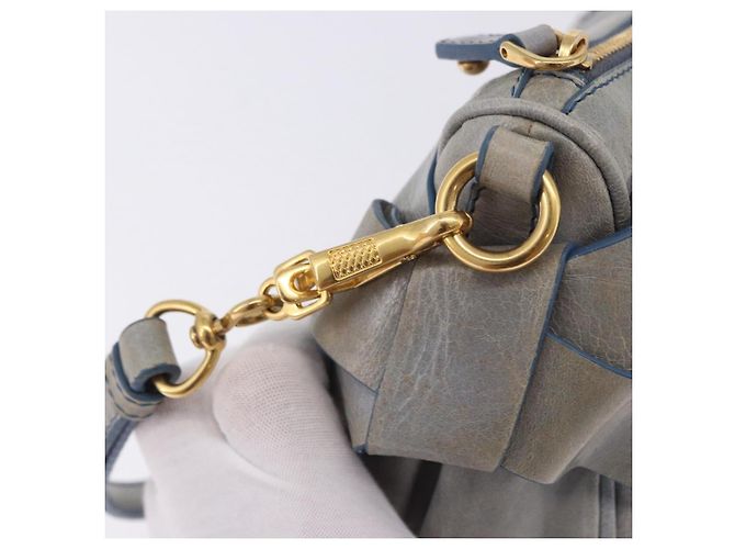 Borsa a tracolla Miu Miu Vitellolux Light Blue Gold Auth 202191M D'oro Blu chiaro - vista 19