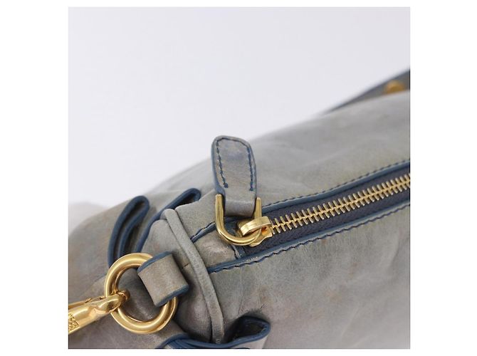 Borsa a tracolla Miu Miu Vitellolux Light Blue Gold Auth 202191M D'oro Blu chiaro - vista 20