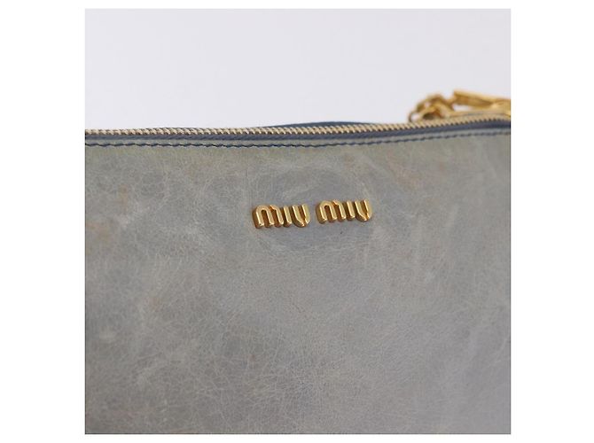 Borsa a tracolla Miu Miu Vitellolux Light Blue Gold Auth 202191M D'oro Blu chiaro - vista 21