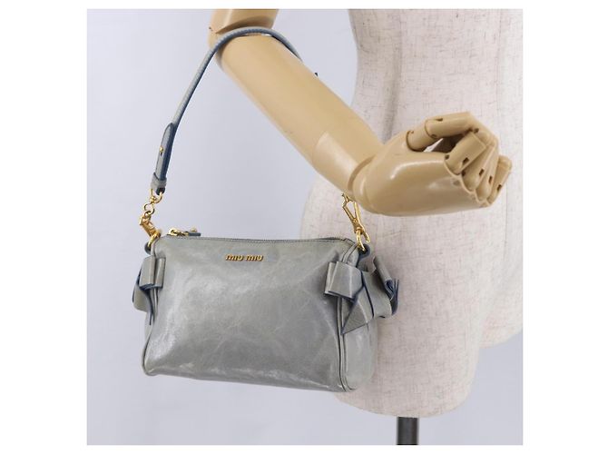 Borsa a tracolla Miu Miu Vitellolux Light Blue Gold Auth 202191M D'oro Blu chiaro - vista 26