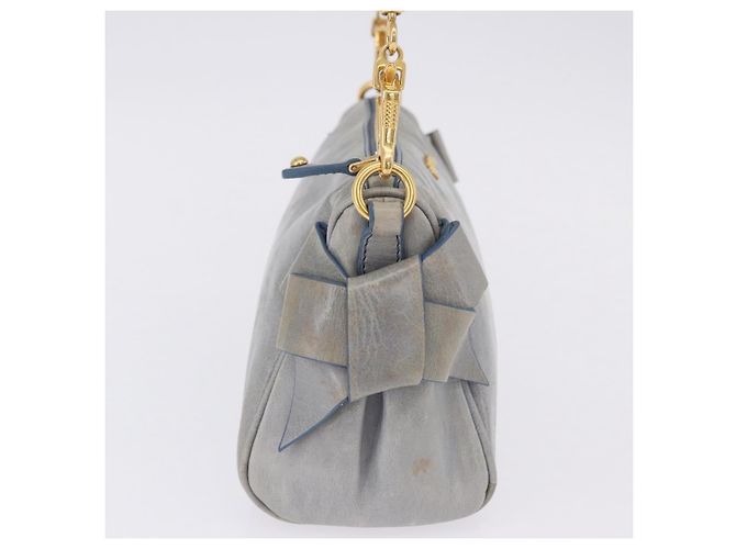 Borsa a tracolla Miu Miu Vitellolux Light Blue Gold Auth 202191M D'oro Blu chiaro - vista 5