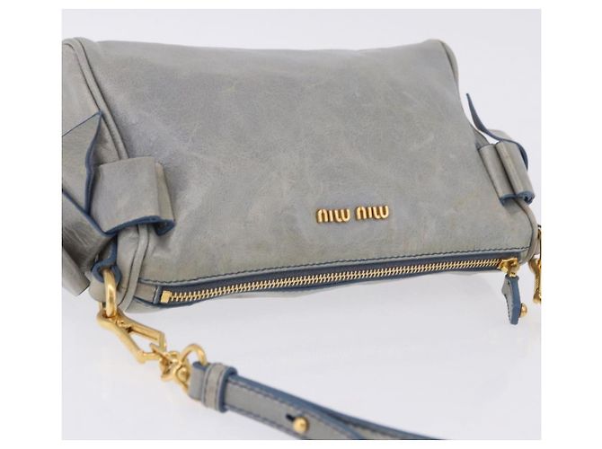 Borsa a tracolla Miu Miu Vitellolux Light Blue Gold Auth 202191M D'oro Blu chiaro - vista 8