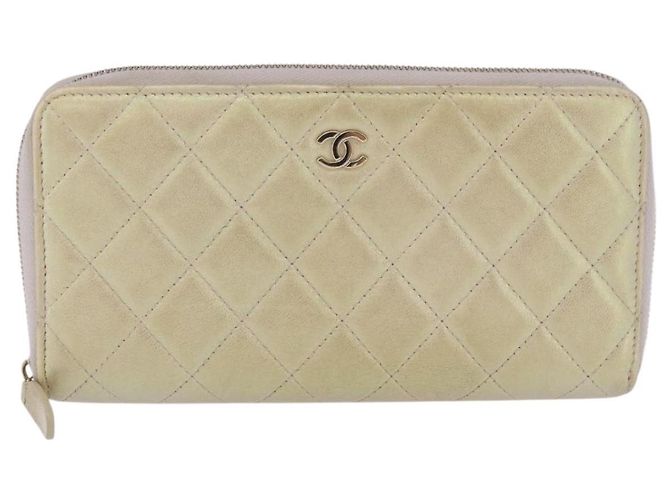 Portefeuille long CHANEL Matelasse en agneau Gold CC Auth 203081V Doré - vue 13