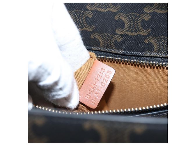 Céline Borsa a tracolla CELINE Macadam Canvas Triomphe in pelle 2way Brown Gold Auth mr2902A Marrone D'oro - vista 12
