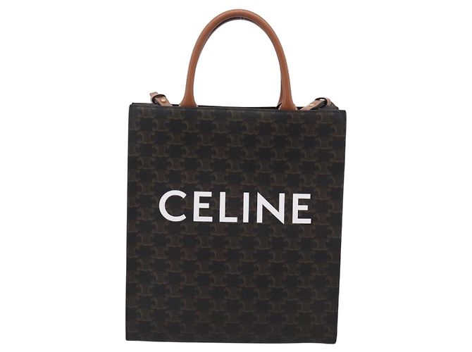 Céline Borsa a tracolla CELINE Macadam Canvas Triomphe in pelle 2way Brown Gold Auth mr2902A Marrone D'oro - vista 13