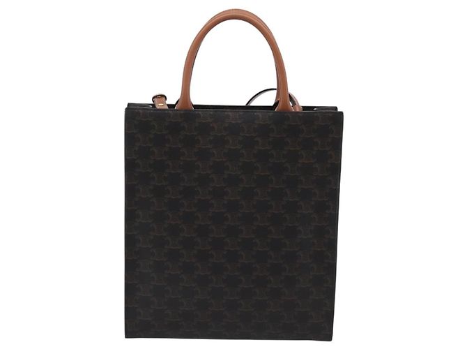 Céline Borsa a tracolla CELINE Macadam Canvas Triomphe in pelle 2way Brown Gold Auth mr2902A Marrone D'oro - vista 2