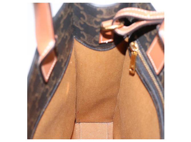 Céline Borsa a tracolla CELINE Macadam Canvas Triomphe in pelle 2way Brown Gold Auth mr2902A Marrone D'oro - vista 20