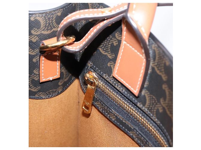 Céline Borsa a tracolla CELINE Macadam Canvas Triomphe in pelle 2way Brown Gold Auth mr2902A Marrone D'oro - vista 21